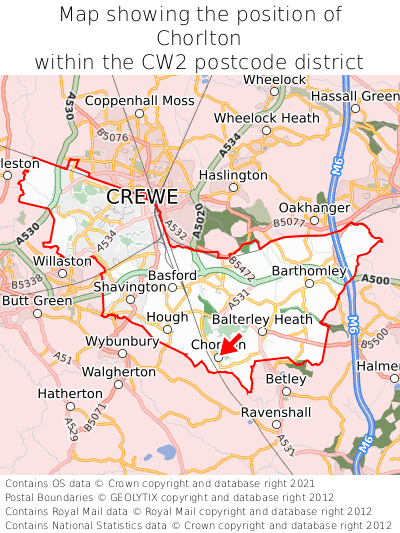 Map showing location of Chorlton within CW2