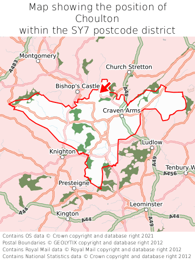 Map showing location of Choulton within SY7