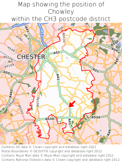 Map showing location of Chowley within CH3