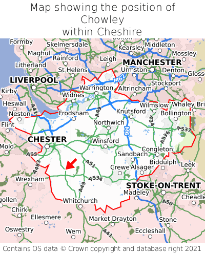 Map showing location of Chowley within Cheshire