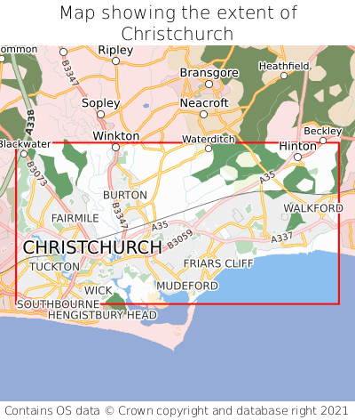 Map showing extent of Christchurch as bounding box