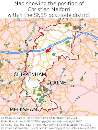 Map showing location of Christian Malford within SN15