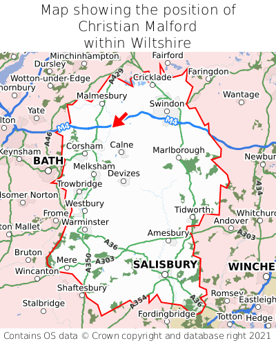 Map showing location of Christian Malford within Wiltshire