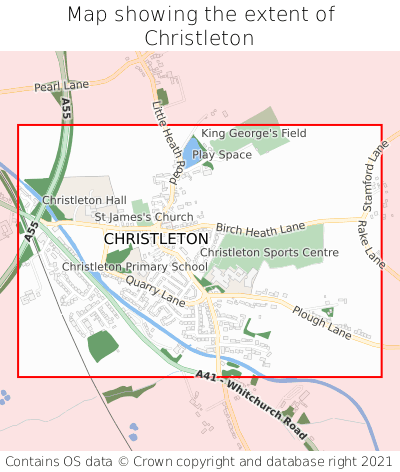 Map showing extent of Christleton as bounding box