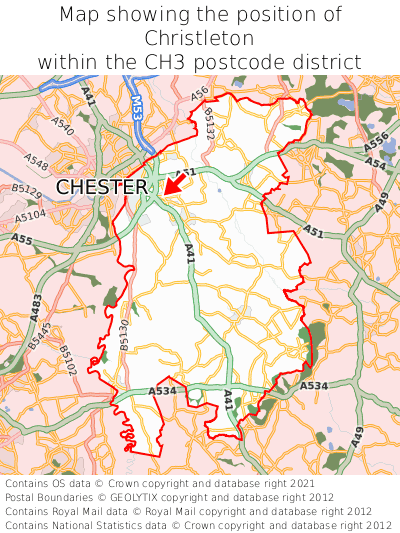Map showing location of Christleton within CH3