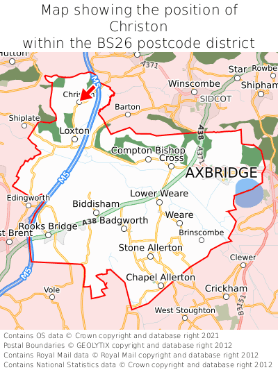 Map showing location of Christon within BS26