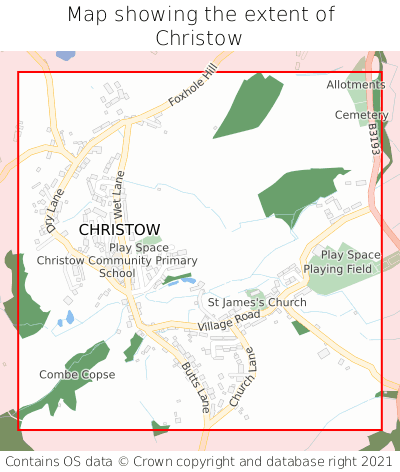 Map showing extent of Christow as bounding box