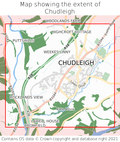 Map showing extent of Chudleigh as bounding box