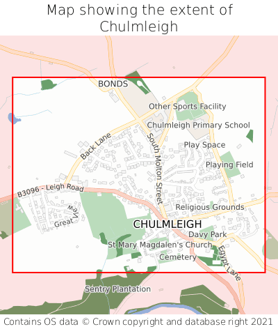 Map showing extent of Chulmleigh as bounding box