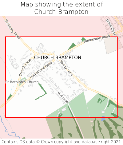 Map showing extent of Church Brampton as bounding box