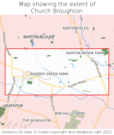 Map showing extent of Church Broughton as bounding box