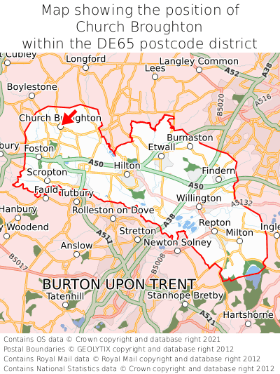 Map showing location of Church Broughton within DE65