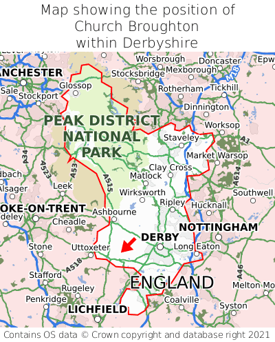 Map showing location of Church Broughton within Derbyshire