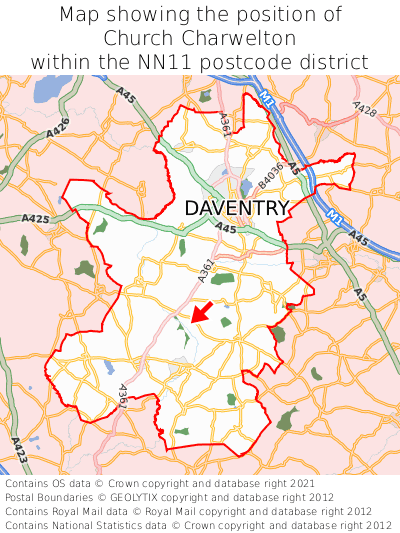 Map showing location of Church Charwelton within NN11