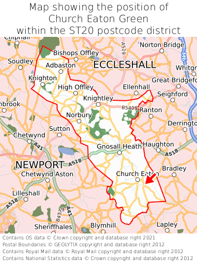Map showing location of Church Eaton Green within ST20