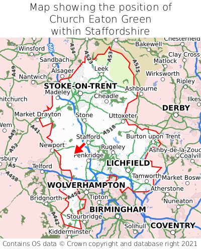 Map showing location of Church Eaton Green within Staffordshire