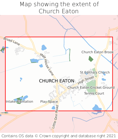 Map showing extent of Church Eaton as bounding box