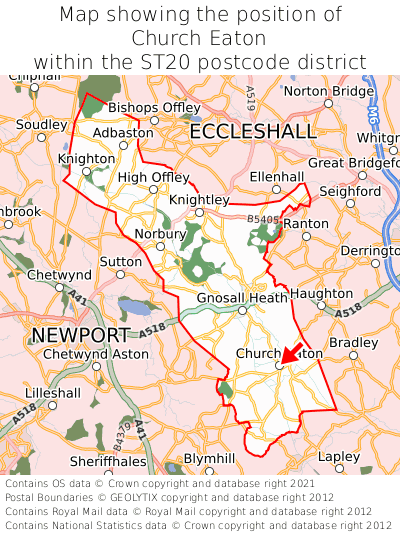 Map showing location of Church Eaton within ST20