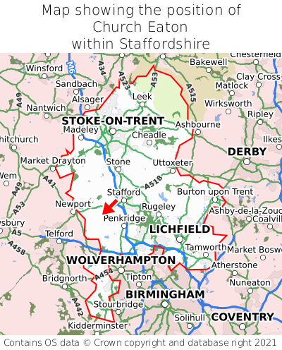 Map showing location of Church Eaton within Staffordshire
