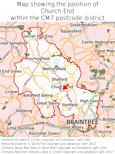 Map showing location of Church End within CM7