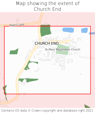 Map showing extent of Church End as bounding box