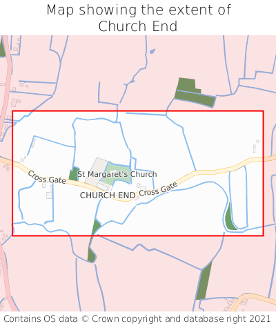 Map showing extent of Church End as bounding box