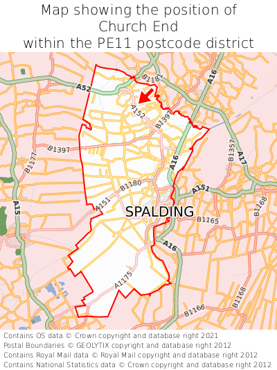 Map showing location of Church End within PE11