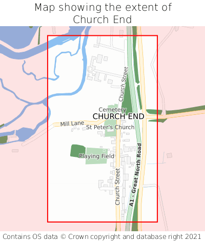 Map showing extent of Church End as bounding box