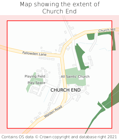 Map showing extent of Church End as bounding box