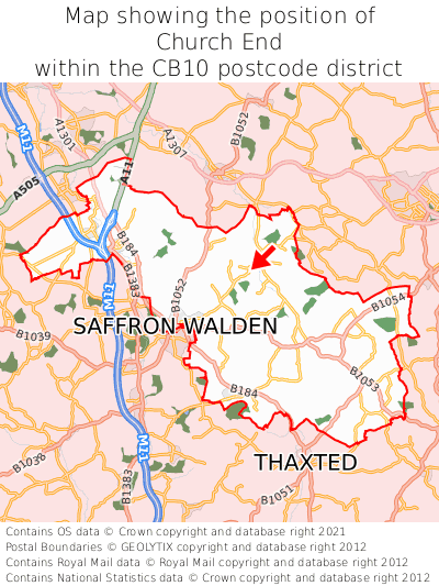 Map showing location of Church End within CB10