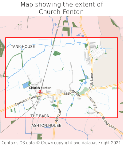 Map showing extent of Church Fenton as bounding box