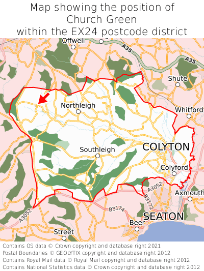 Map showing location of Church Green within EX24