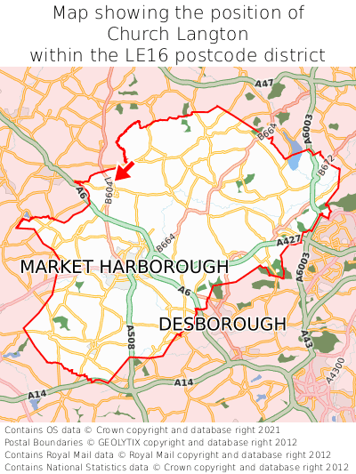 Map showing location of Church Langton within LE16