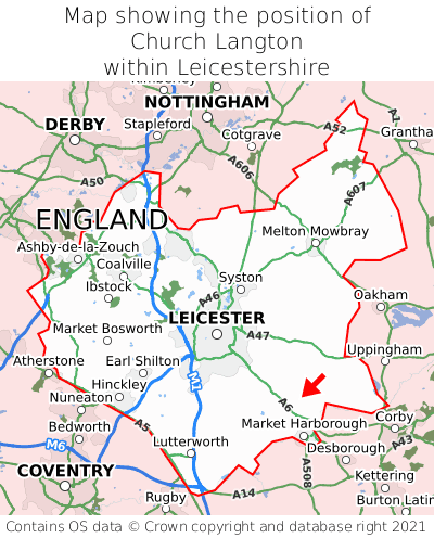 Map showing location of Church Langton within Leicestershire