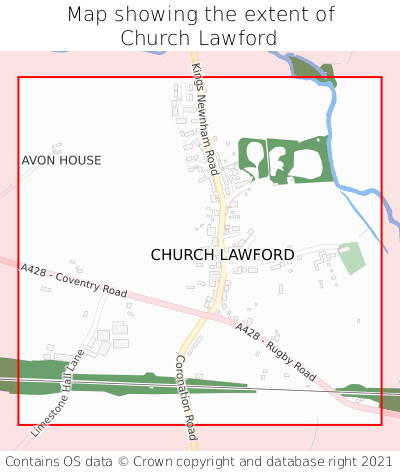 Map showing extent of Church Lawford as bounding box