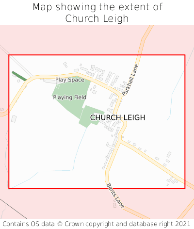 Map showing extent of Church Leigh as bounding box
