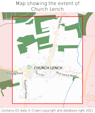 Map showing extent of Church Lench as bounding box