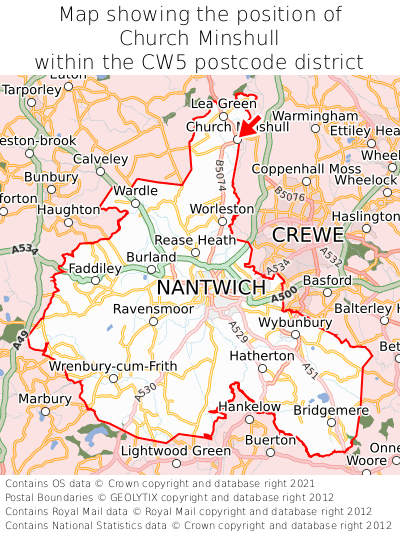 Map showing location of Church Minshull within CW5