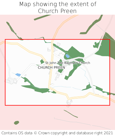 Map showing extent of Church Preen as bounding box