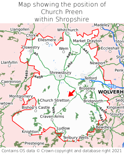 Map showing location of Church Preen within Shropshire