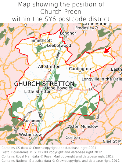 Map showing location of Church Preen within SY6