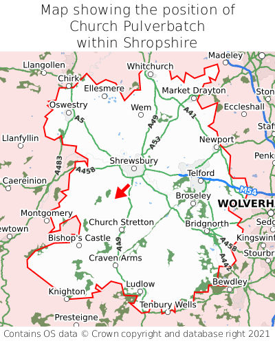 Map showing location of Church Pulverbatch within Shropshire