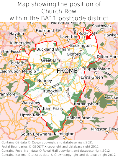 Map showing location of Church Row within BA11