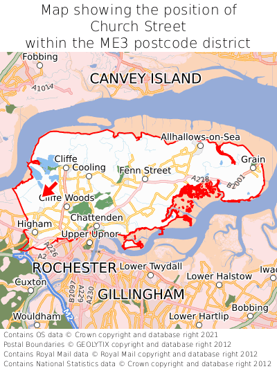 Map showing location of Church Street within ME3