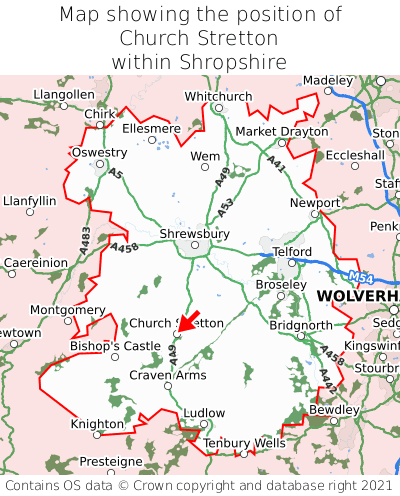 Map showing location of Church Stretton within Shropshire