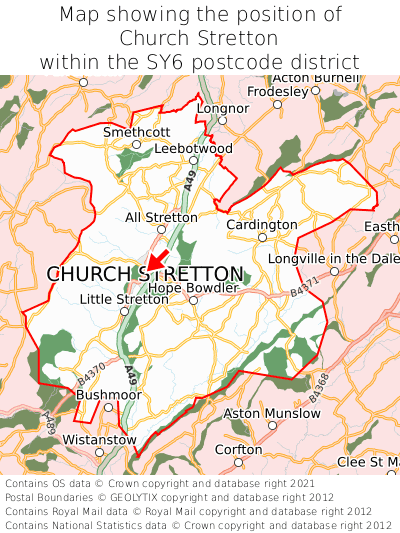 Map showing location of Church Stretton within SY6
