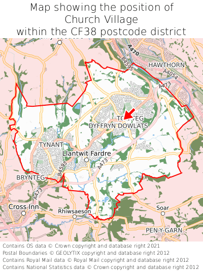 Map showing location of Church Village within CF38