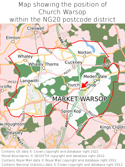 Map showing location of Church Warsop within NG20