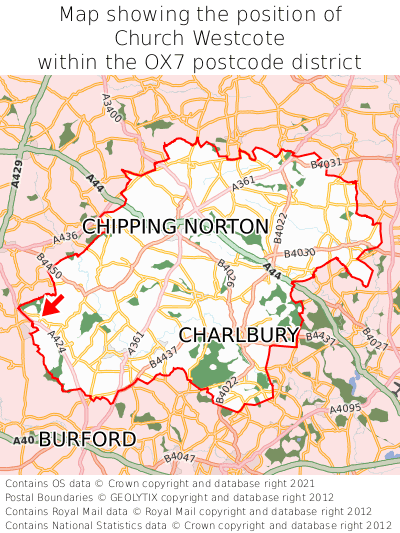 Map showing location of Church Westcote within OX7