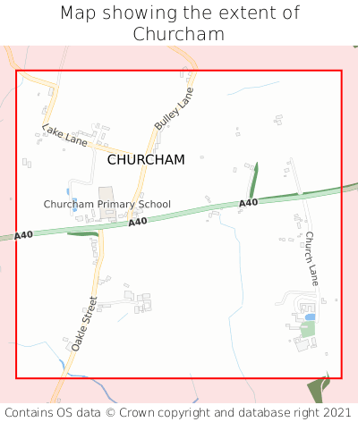 Map showing extent of Churcham as bounding box